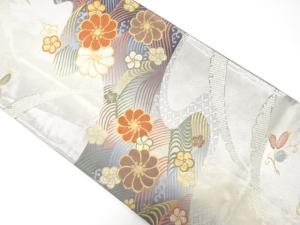 波に花模様織り出し　振袖用袋帯